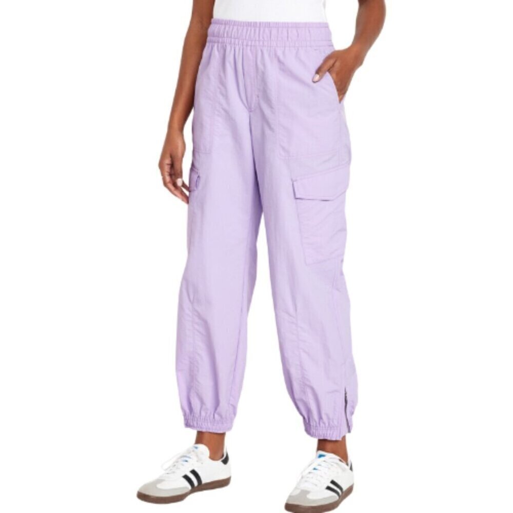 Old Navy Womens 2X High-Waisted Ankle-Zip Cargo Joggers Lavender